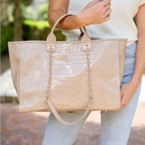 Caroline Hill Melissa Tote Bag Taupe Patent